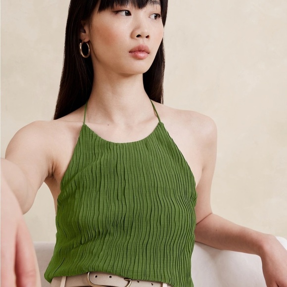 Banana Republic women’s Sz XL CRINKLE HALTER TOP vacation summer backless party - Picture 3 of 9